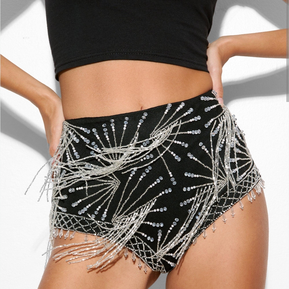 Nasty Gal Black and Silver High Waist Shorts